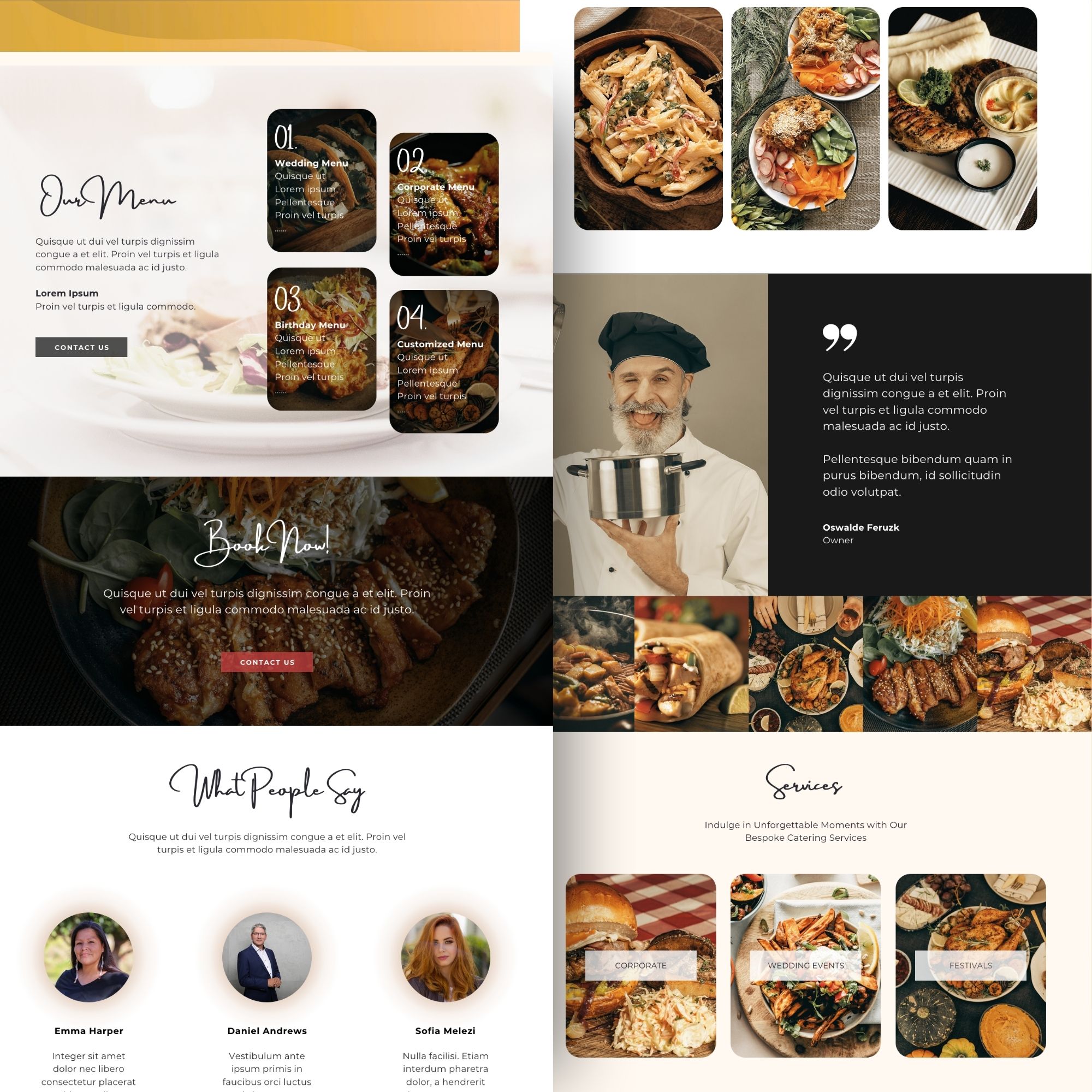landing page website template for canva, sales page, landing page design template for catering services, caterer, food business, restaurant, food ordering, food provider, food event services, chef, dining services, food and beverage
